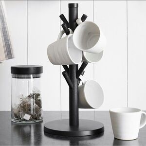 Pottery Barn Chateau Wood Mug Tree. Black Acacia wood.